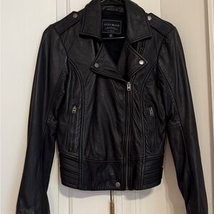 Lucky Brand Black Leather Moto Jacket Asymmetrical Zipper